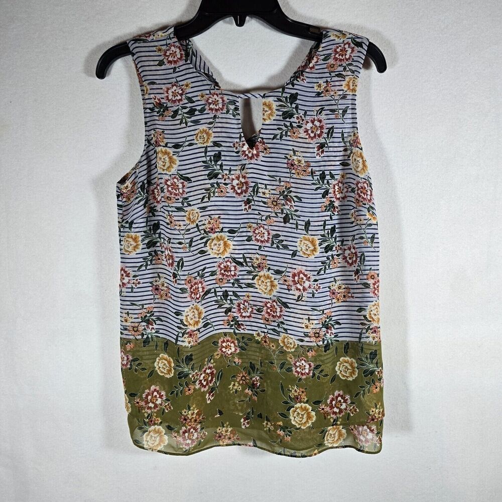 Cabi Womens Small Garden Blouse Blue Grey Floral Top Sleeveless New No Tags